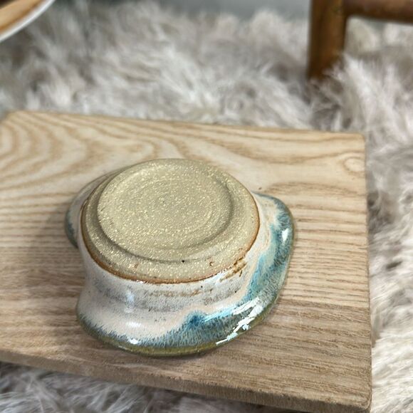 Stoneware Crackle Glass Pottery Catch All Vintage Trinket Jewelry Ring Dish - Picture 13 of 17